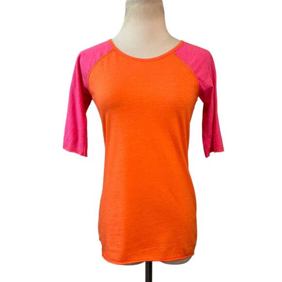 dELiA's orange pink color block short sleeves t shirt size small - Picture 1 of 7